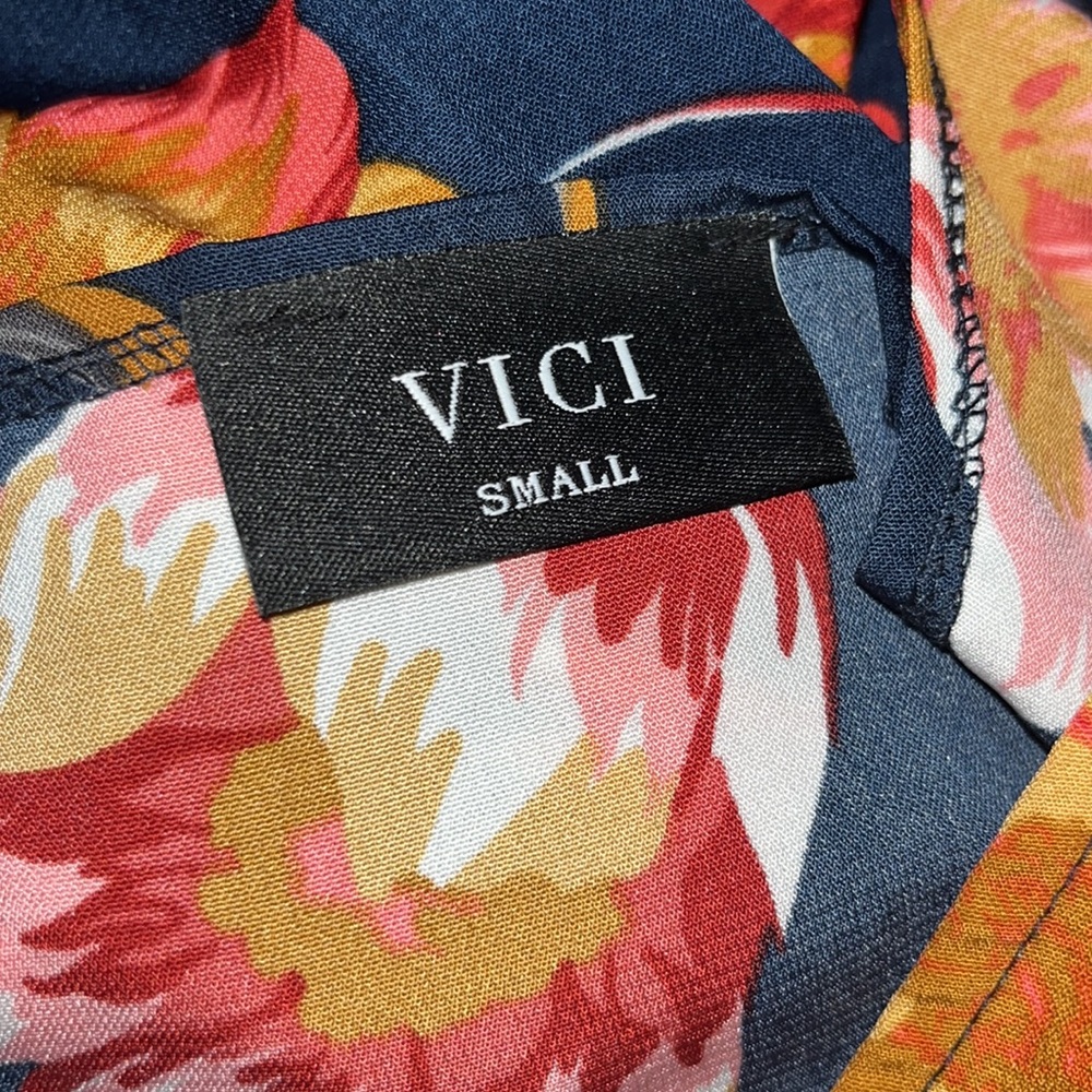 VICI capriccio satin floral ruffle navy wrap maxi dress size small - Picture 7 of 15